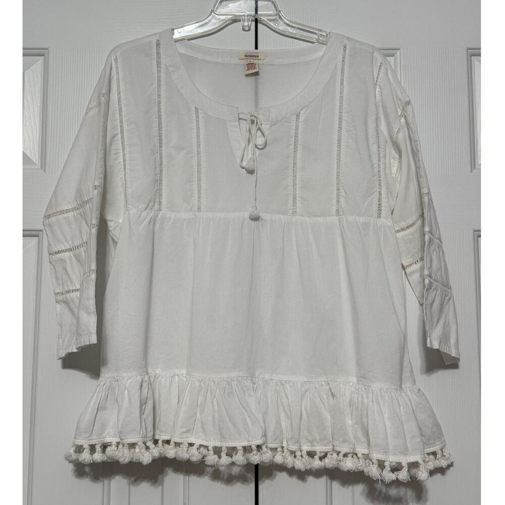 Sundance 100% Cotton Peasant Tunic, White, Size L